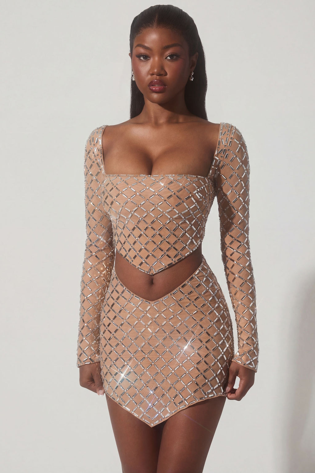 Embellished Asymmetric Crop Top in Honey