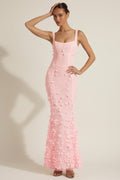 Embellished Appliqué Soft-Scoop Corset Gown in Peony