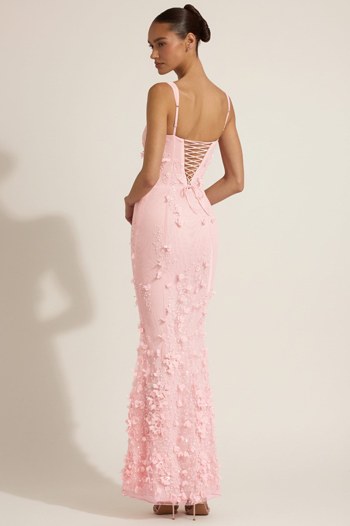 Embellished Appliqué Soft-Scoop Corset Gown in Peony