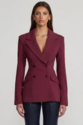 Structured Double-Breasted Blazer in Burgundy