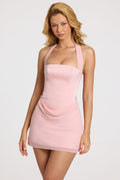 Satin Draped Mini Dress in Blush Pink