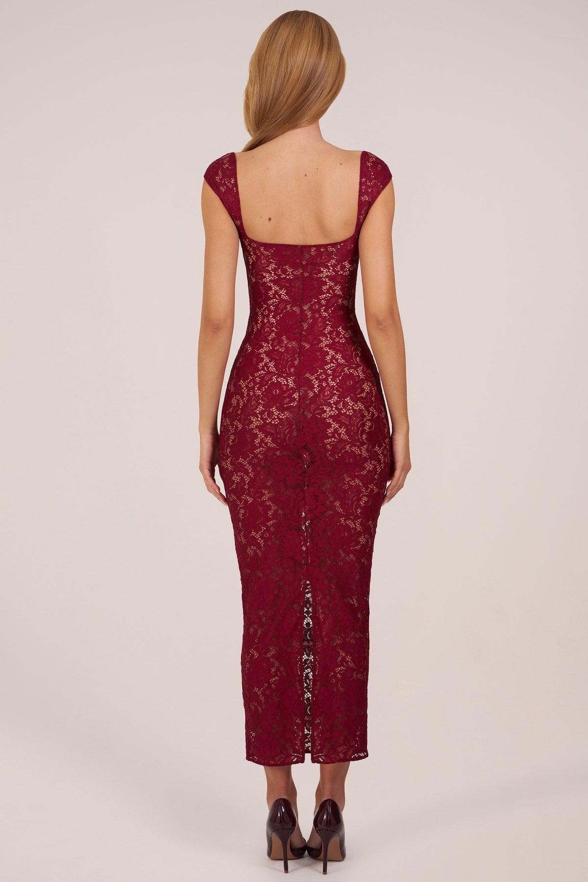Sweetheart-Neck Maxi Dress in Wine