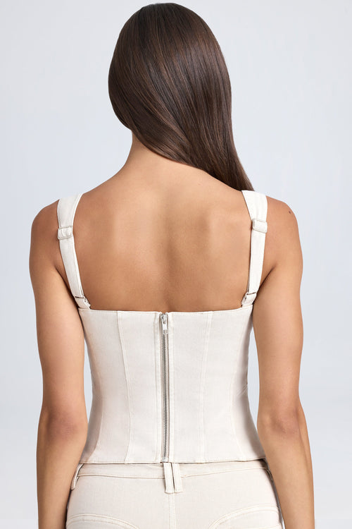 Denim Style Lace-Up Corset Top in Ecru