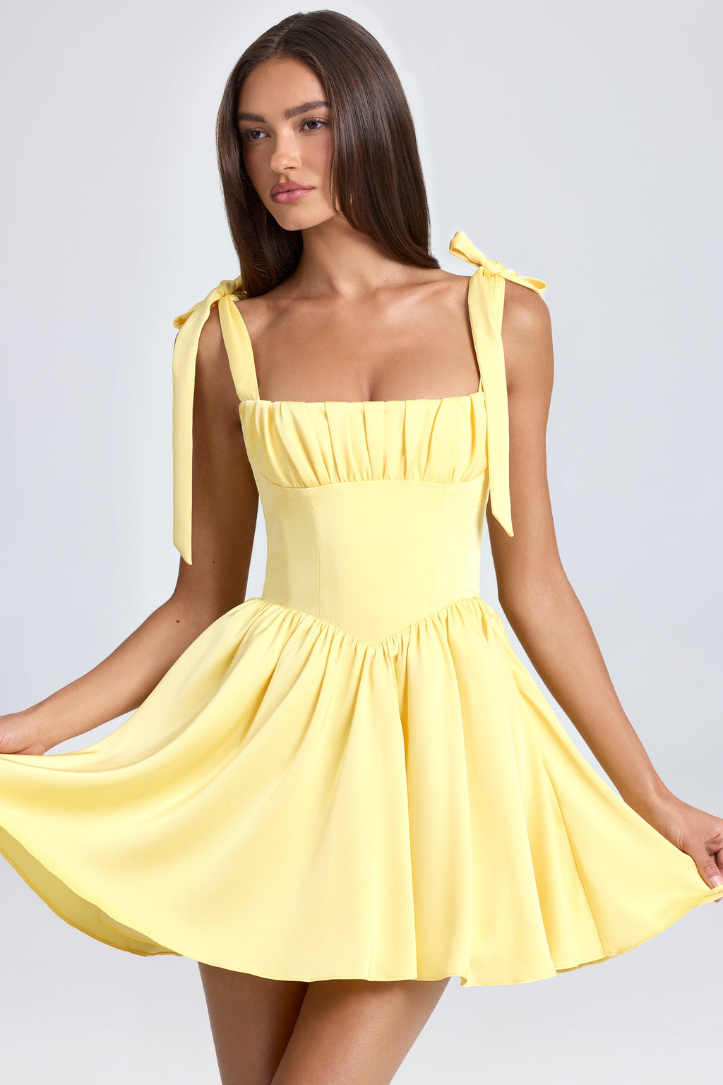 Draped Corset Mini Dress in Daffodil