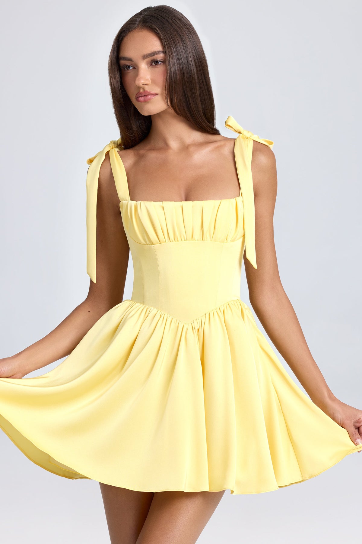 Draped Corset Mini Dress in Daffodil