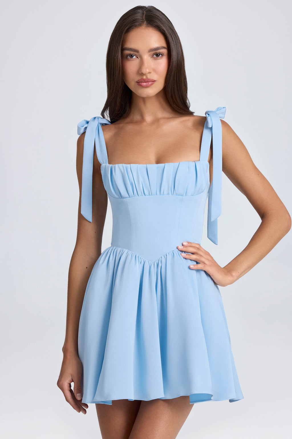 Draped Corset Mini Dress in Sky Blue