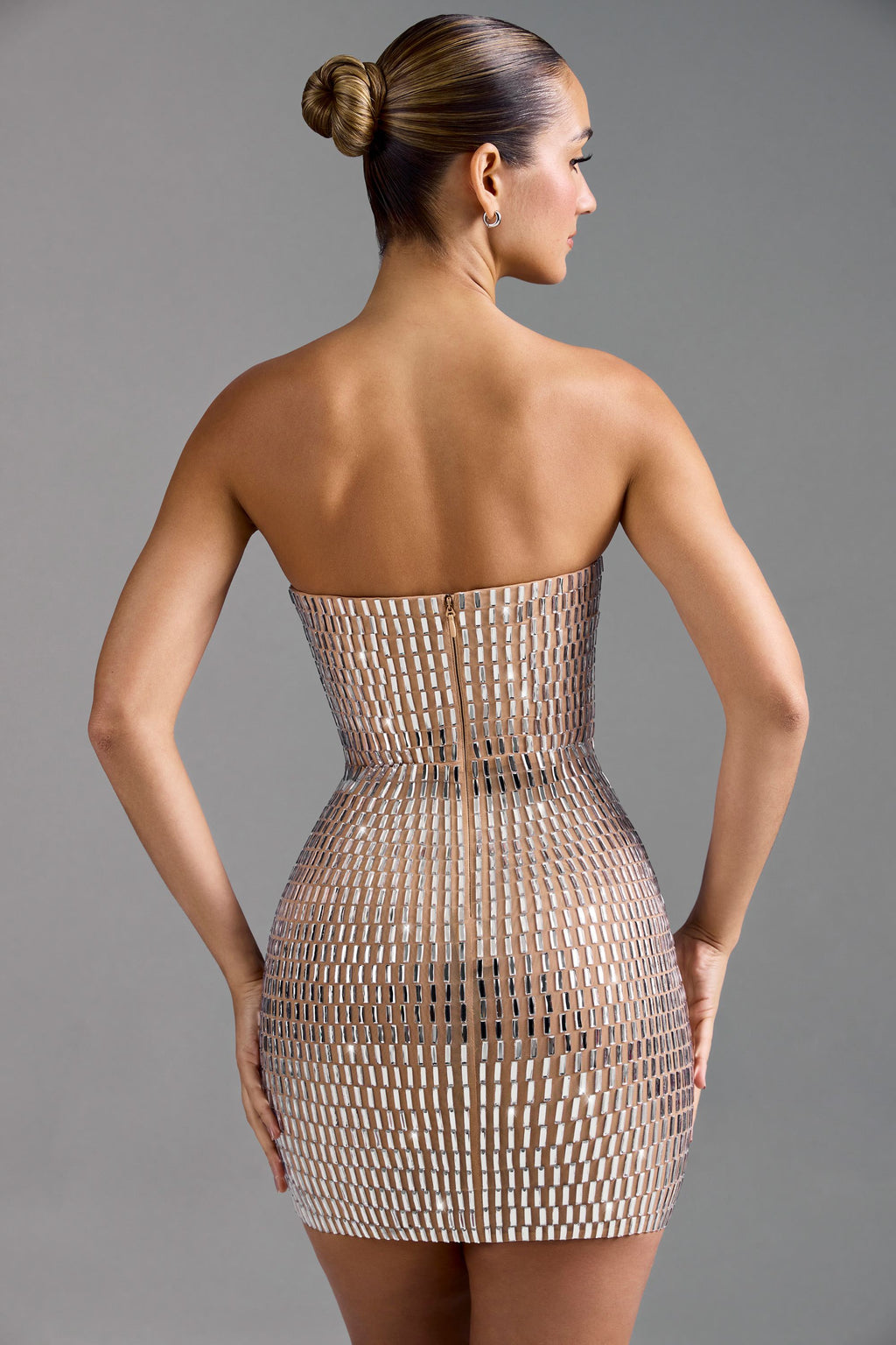 Embellished Bandeau Mini Dress in Honey