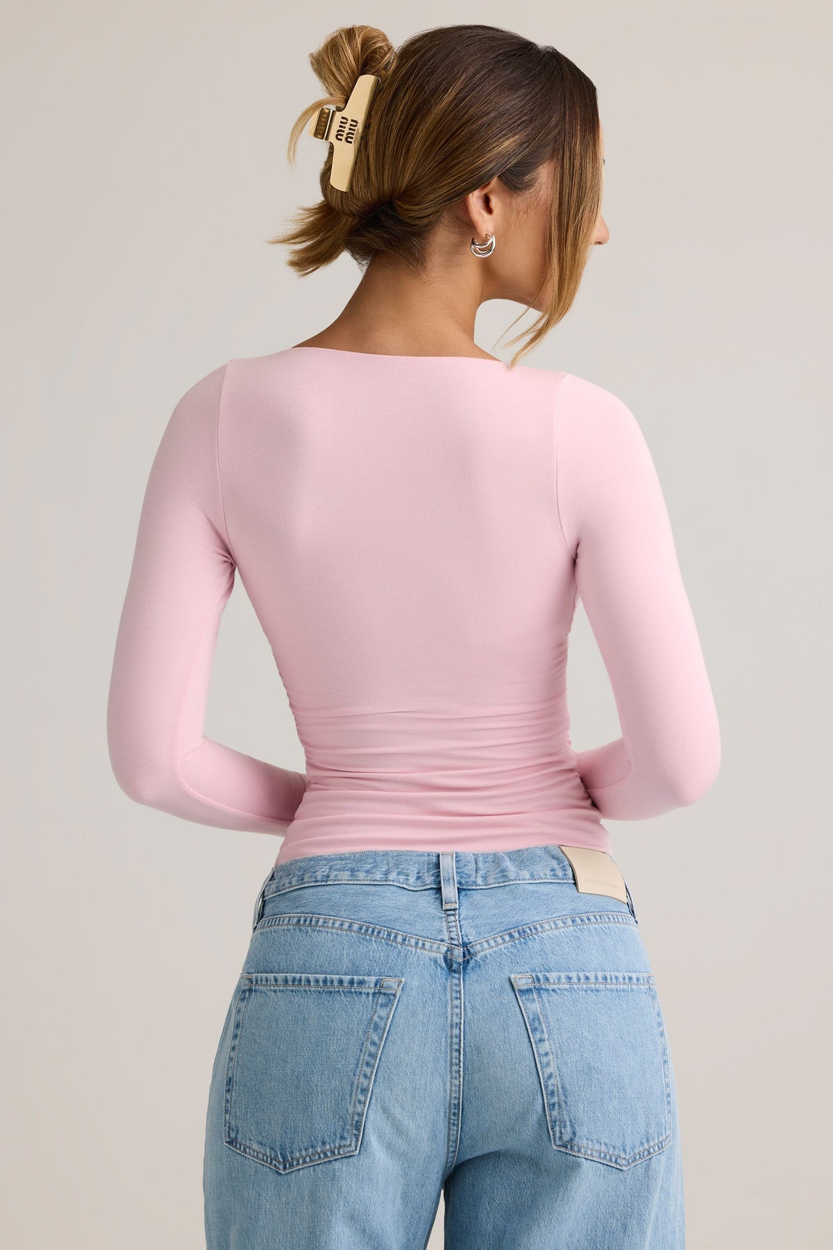 Modal Ruched Long-Sleeve Top in Candyfloss Pink