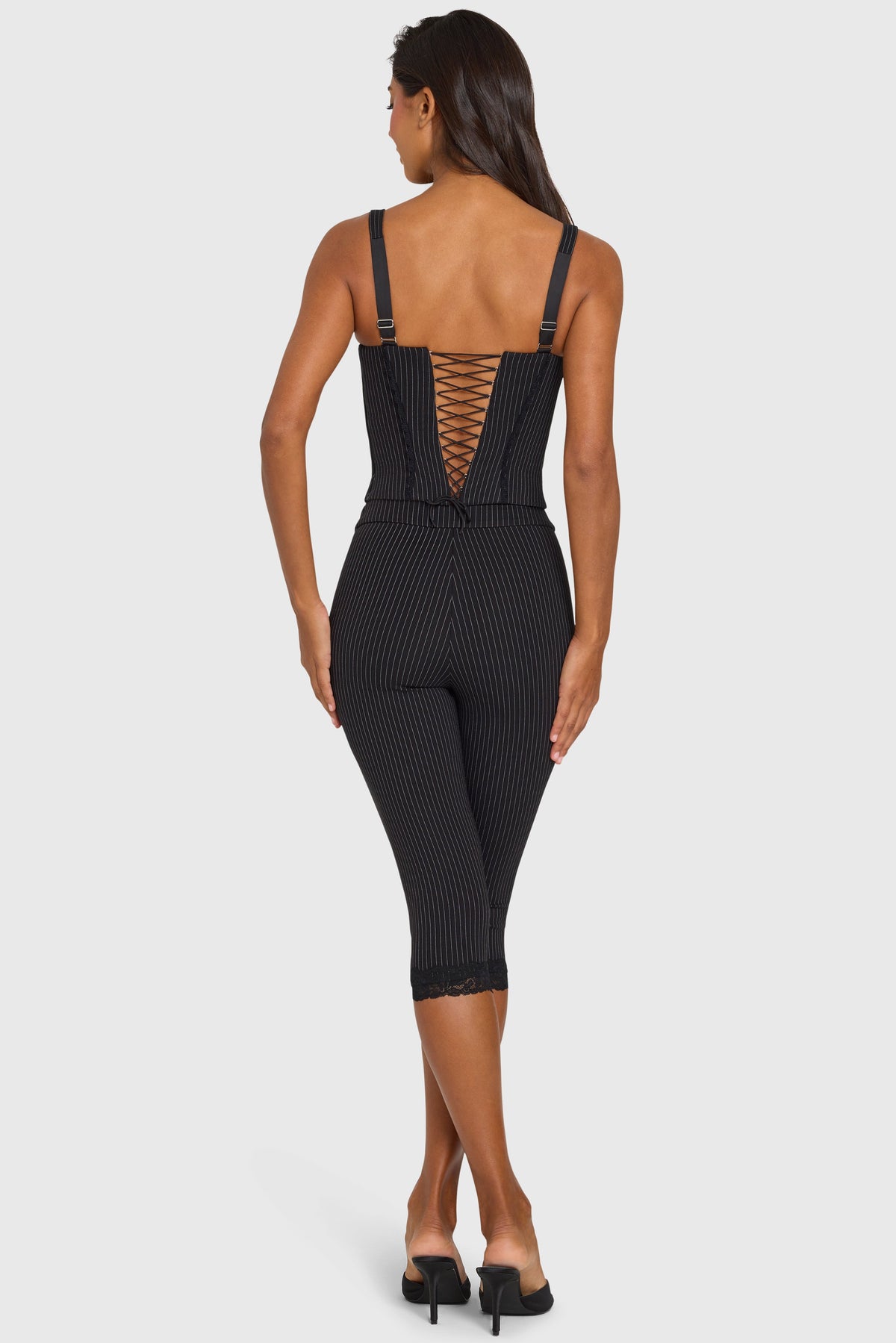 Ponte Capri Leggings in Black Pinstripe