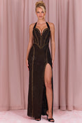 Embellished Halterneck Maxi Dress in Bronze