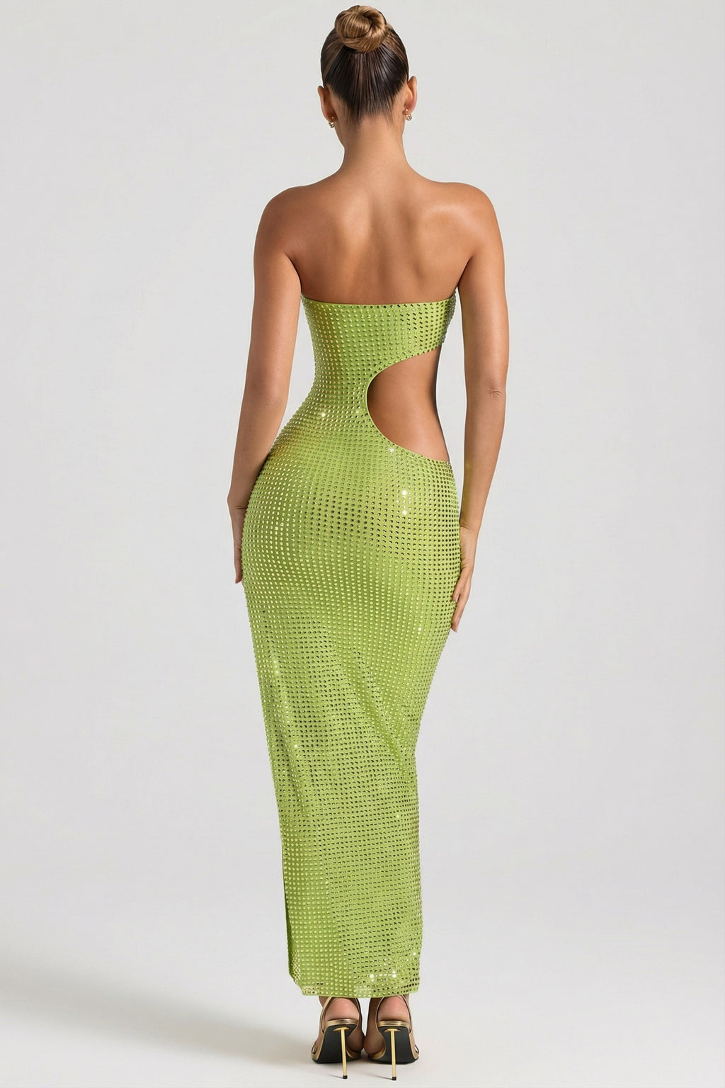 Embellished Cut-Out Bandeau Maxi Dress in Apple