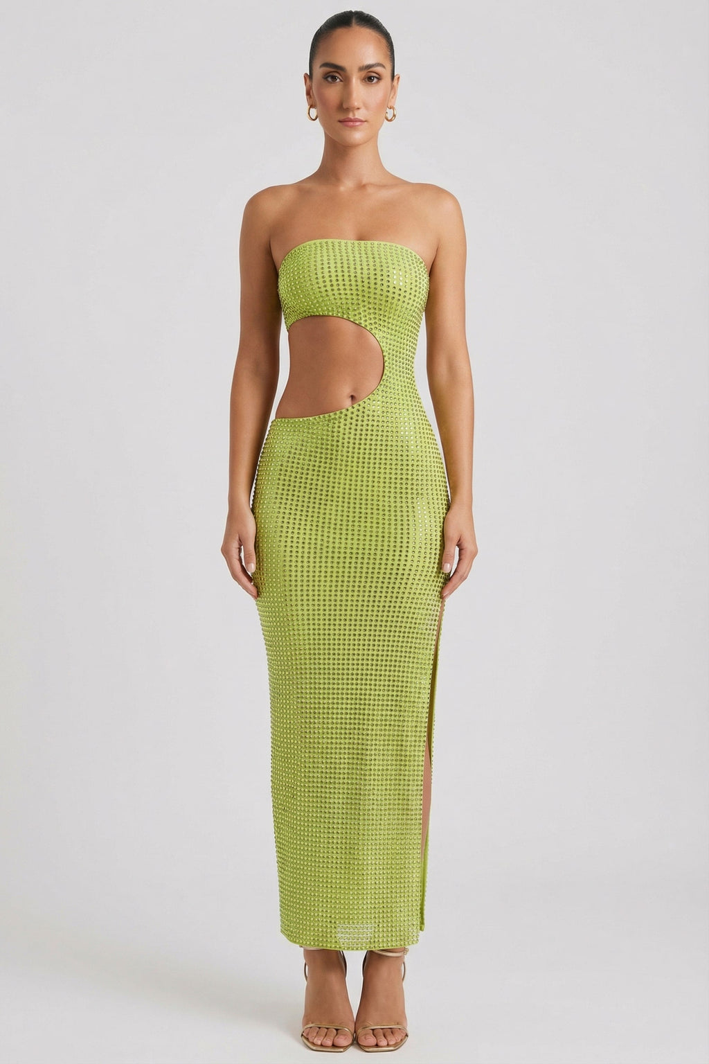 Embellished Cut-Out Bandeau Maxi Dress in Apple