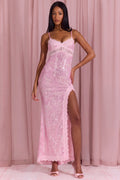 Embellished Lace-Trim Maxi Dress in Blossom Pink