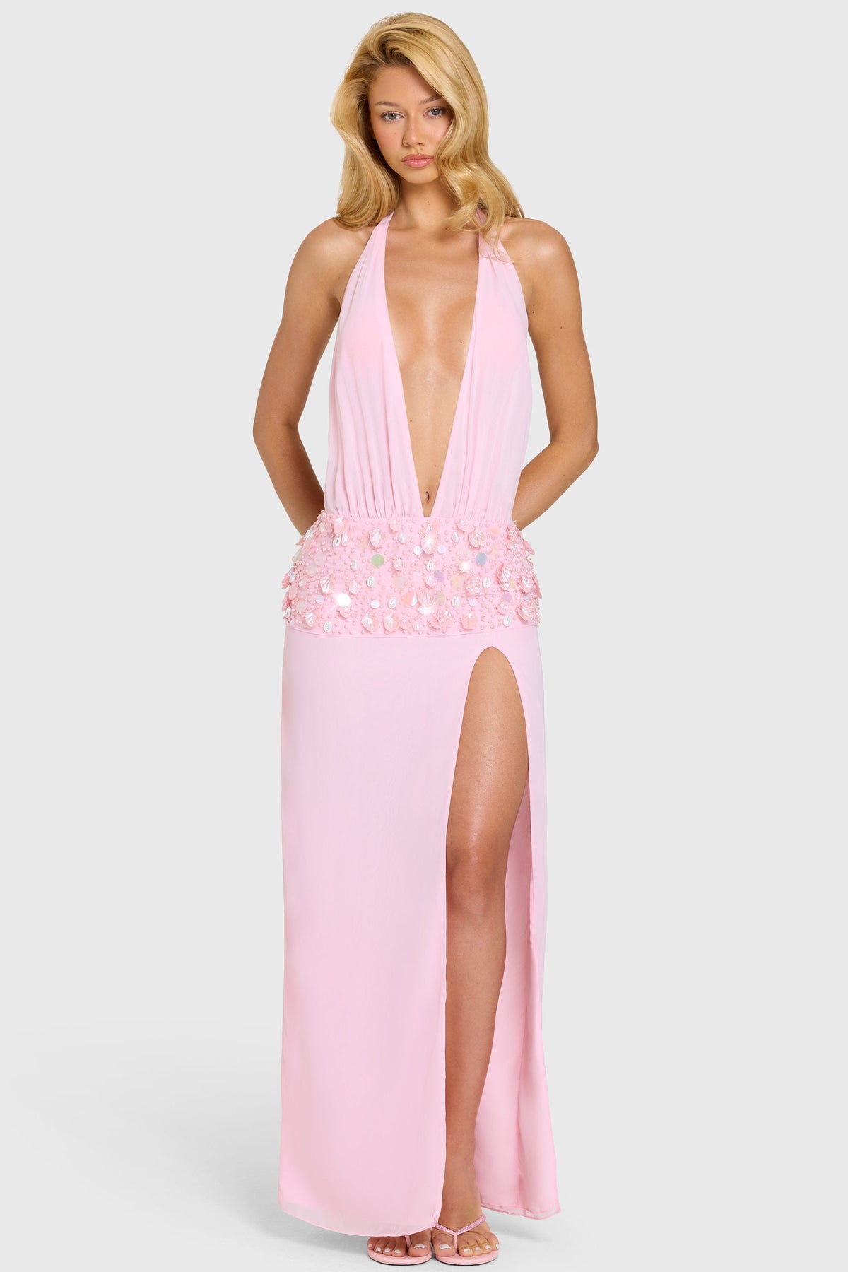 Embellished Waist Maxi Dress in Bubblegum Pink