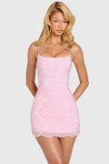 Embellished Square-Neck Mini Dress in Bubblegum Pink