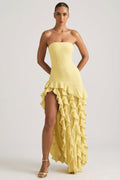 Ruffle-Trim Strapless Gown in Daffodil