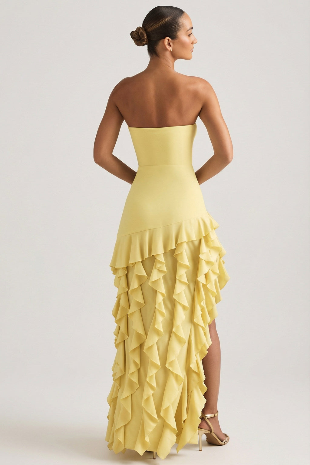 Ruffle-Trim Strapless Gown in Daffodil