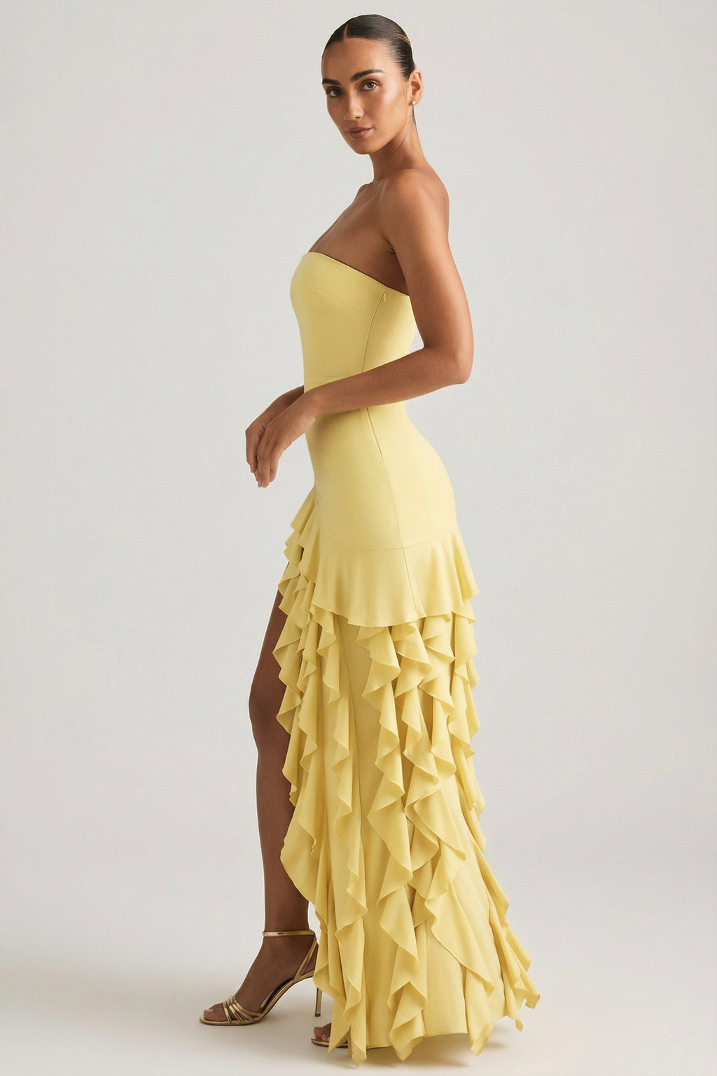 Ruffle-Trim Strapless Gown in Daffodil