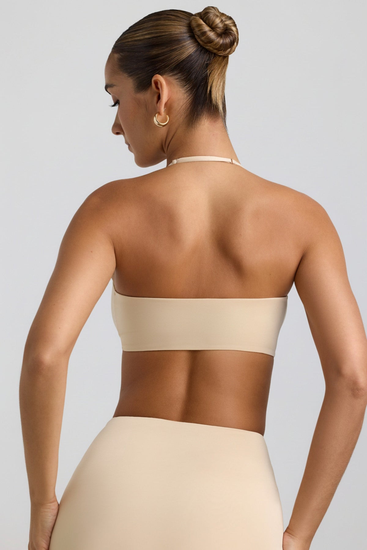 Slinky Jersey Hardware Detail Halterneck Bralette in Buttercream