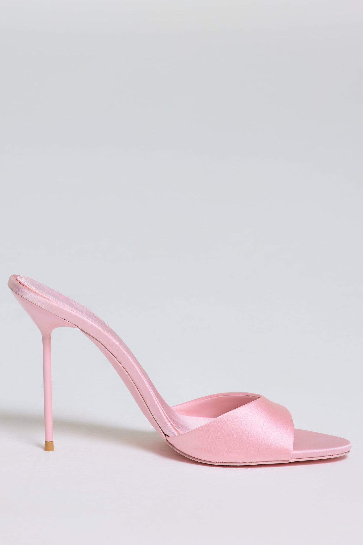Satin Heeled Mule Sandal in Soft Pink