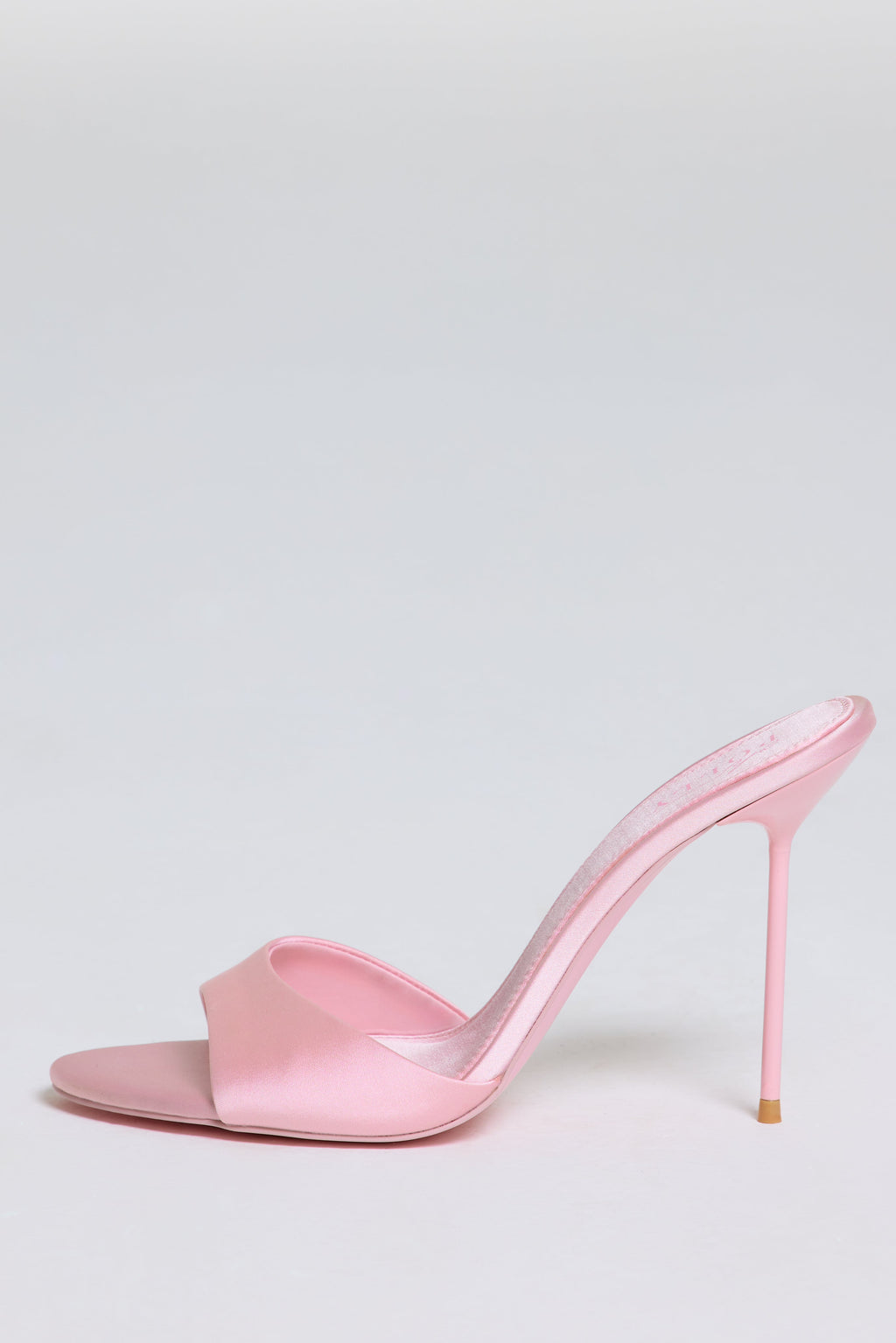Satin Heeled Mule Sandal in Soft Pink