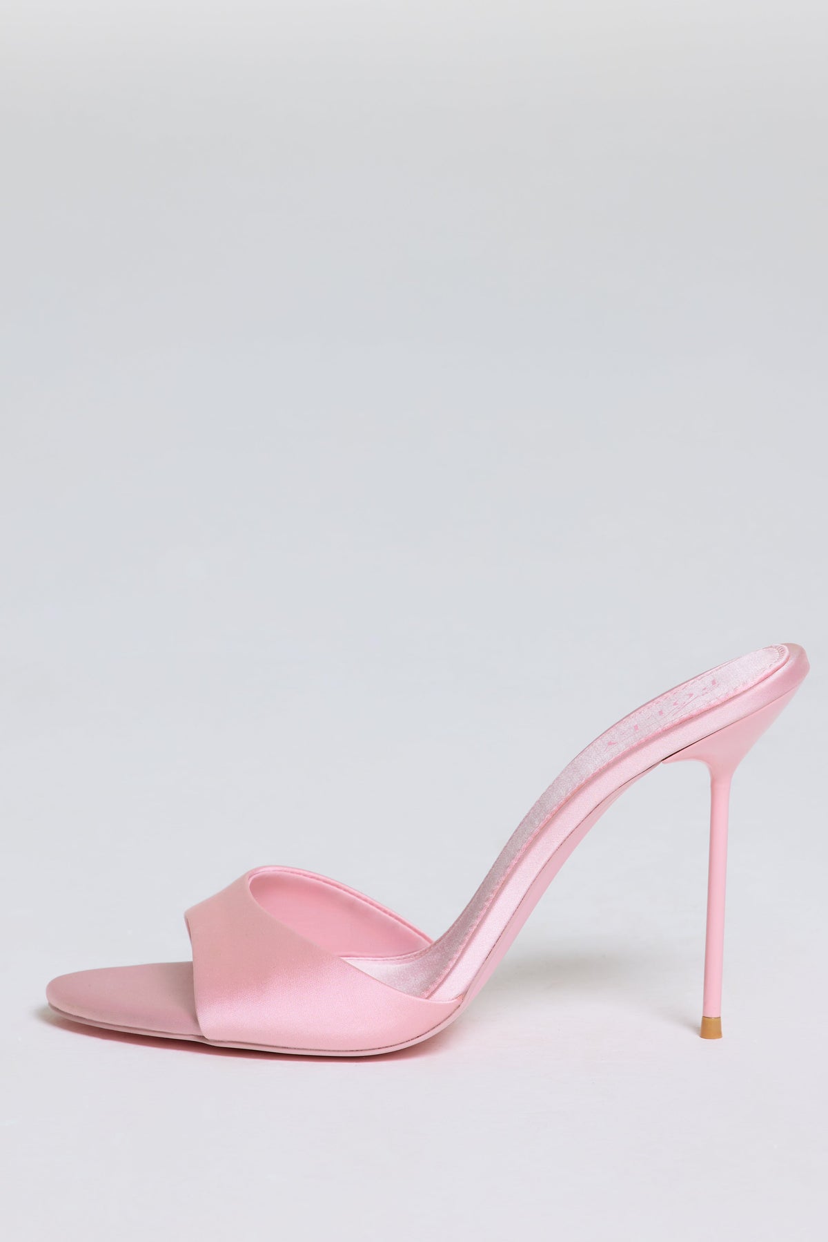 Satin Heeled Mule Sandal in Soft Pink