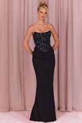 Embellished Corset Maxi Dress in Black