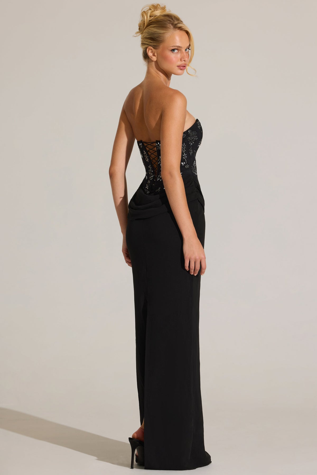 Embellished Corset Maxi Dress in Black