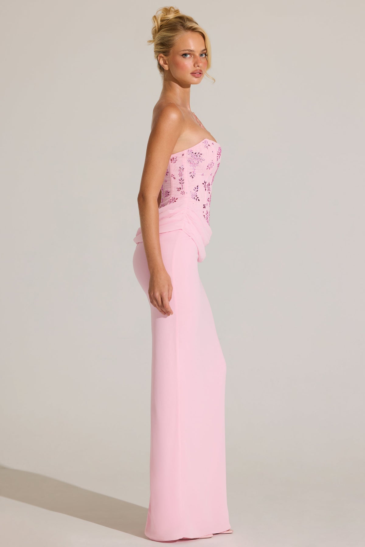 Embellished Corset Maxi Dress in Blossom Pink