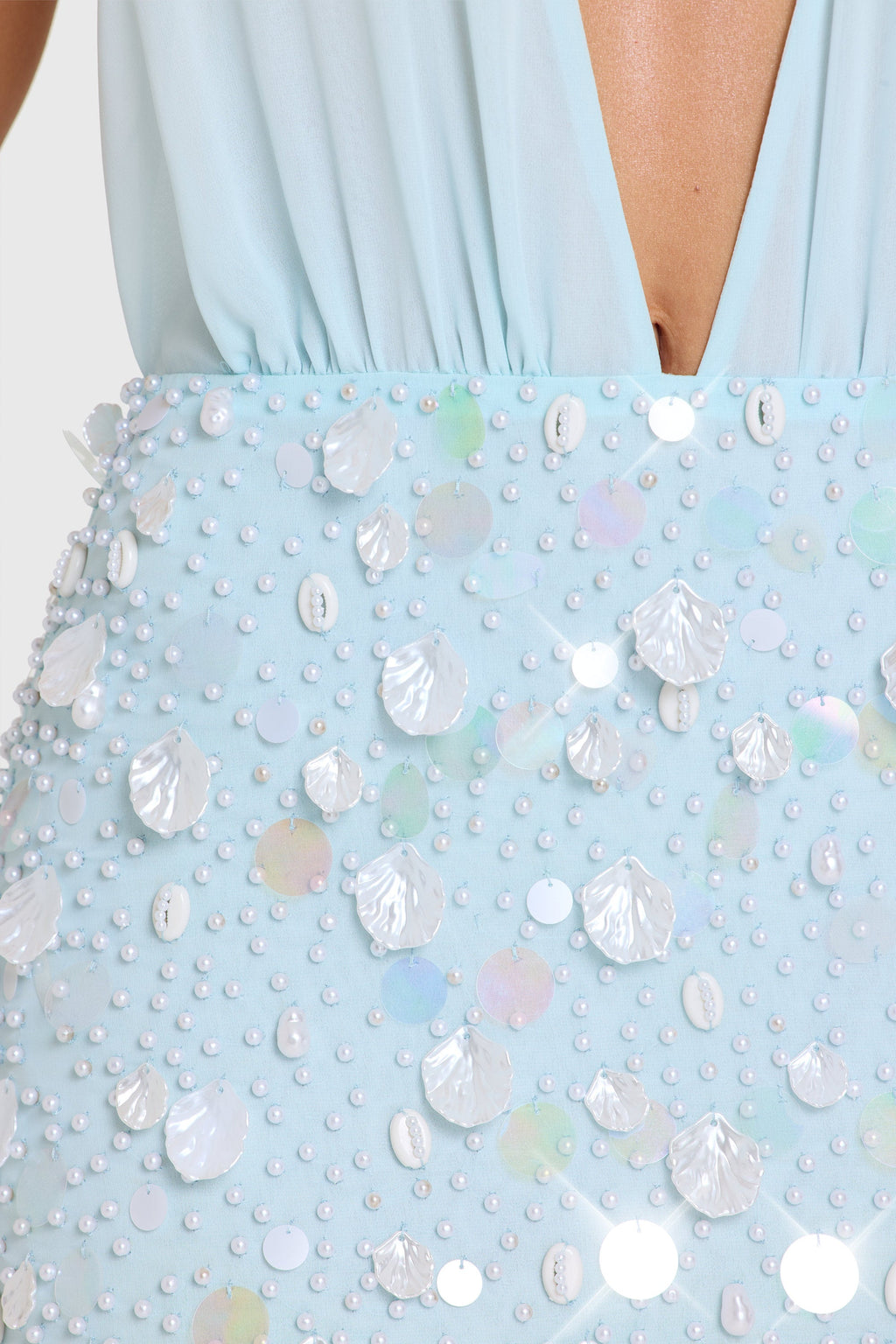 Embellished Skirt Chiffon Mini Dress in Aqua