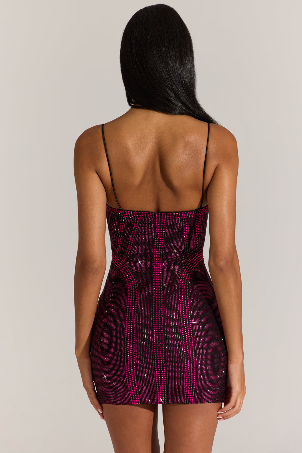 Embellished Scoop-Neck Mini Dress in Fuchsia Pink