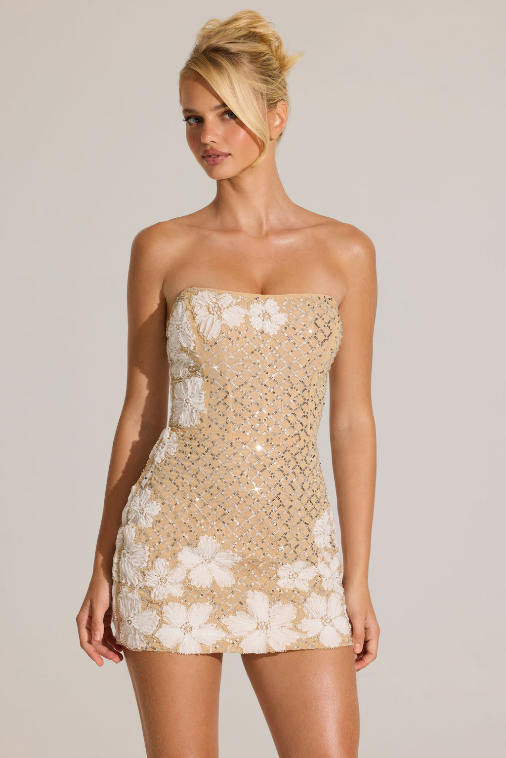 Embellished Bodycon Mini Dress in Gold