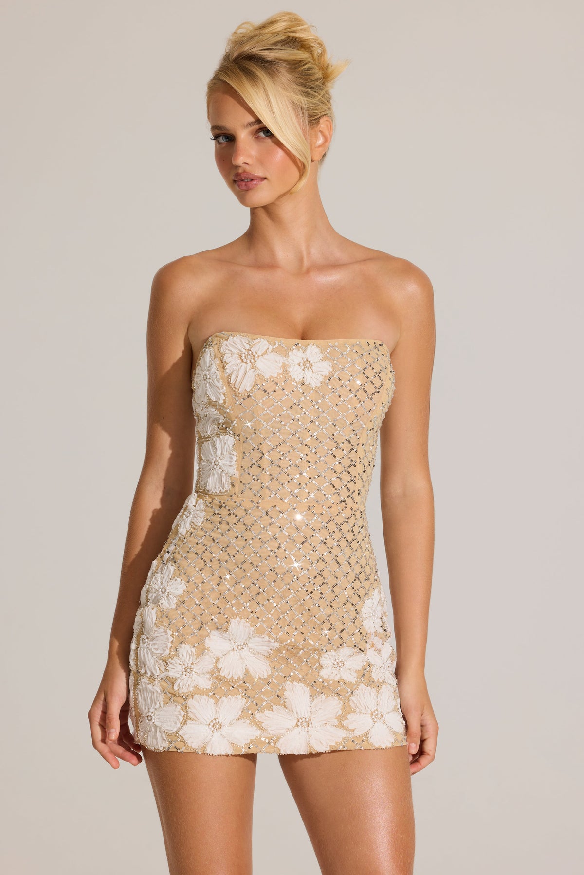 Embellished Bodycon Mini Dress in Gold